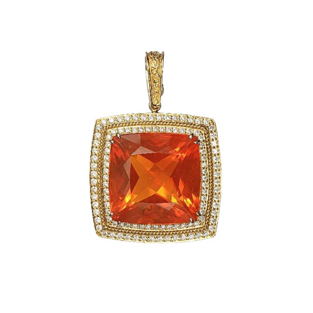 Gia Certified 20.61 Carat Orange Opal 18k Gold Diamond Pendant Necklace For Sale - Image 11 of 12