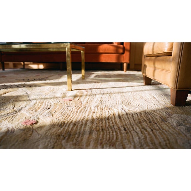 1900s Ivory Star Folk Art Antique American Hooked Rug 5'8" X 6'8" Hooked - Loop Pile Wool Cotton Carpet For Sale - Image 9 of 9