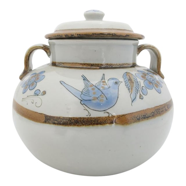 Ken Edwards El Palomar Blue Bird Tonala Pottery Large Canister Bean Pot With Lid For Sale