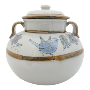 Ken Edwards El Palomar Blue Bird Tonala Pottery Large Canister Bean Pot With Lid