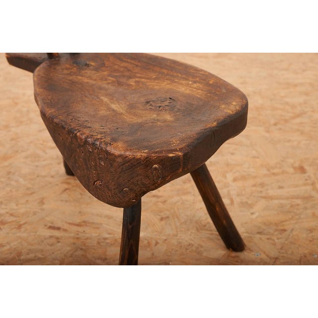 Wood Wooden 3-Legged Stool with Backrest For Sale - Image 7 of 11