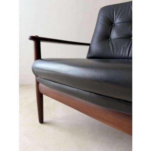 Scandinavian Armchair in Teak and Black Leather, 1960s For Sale - Image 11 of 13