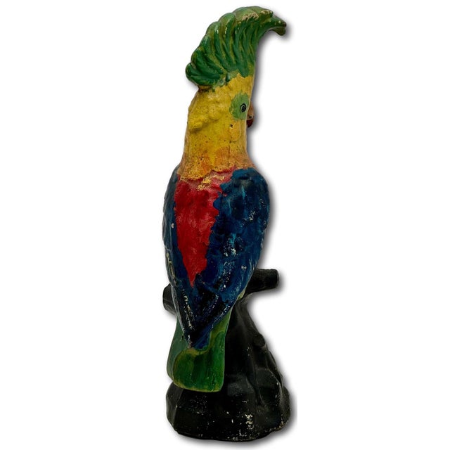 Rare Very Large 14 1/2 Inches Tall Antique American Cast Iron Cockatoo - Parrot Doorstop in Original Paint Circa 1920s For Sale - Image 17 of 18