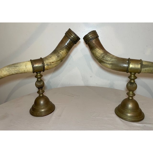 Huge Pair of Antique Bronze Mounted Read Horn Cornucopia Decor Statues Garniture For Sale - Image 14 of 16