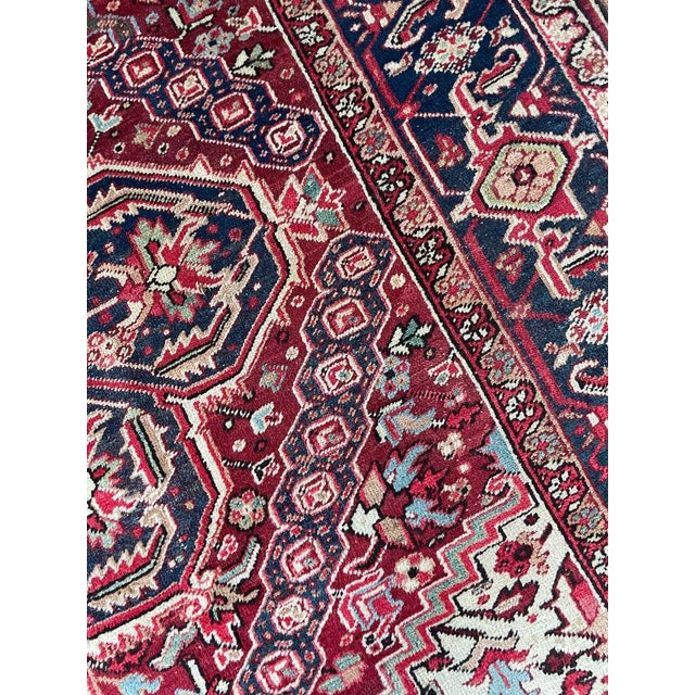 Antique Rich Heriz Full Pile Pastel Greens Rug 9 x 11.8 For Sale - Image 4 of 15