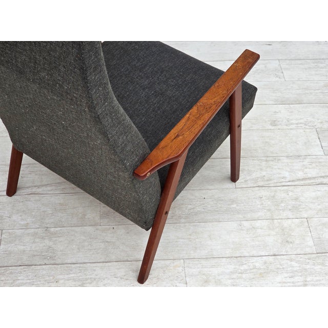 Danish Highback Armchair in Fabric and Teak, 1970s For Sale - Image 11 of 16