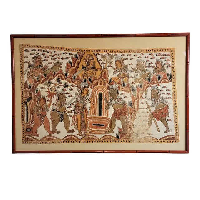 Balinese Kamasan Cloth Painting of the Mahabharata, Framed Vintage Textile Art For Sale - Image 10 of 10