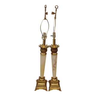 Mid-Century Brass and Ivory Lamps - a Pair For Sale