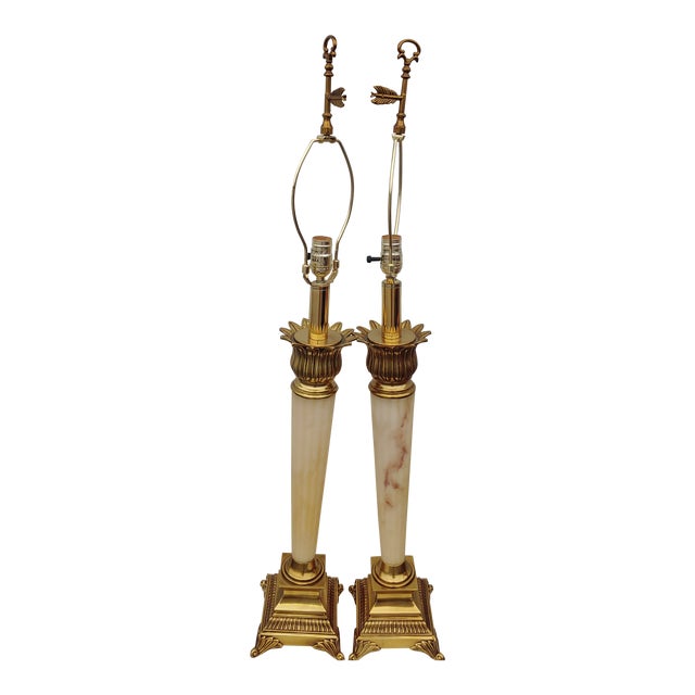 Mid-Century Brass and Ivory Lamps - a Pair For Sale