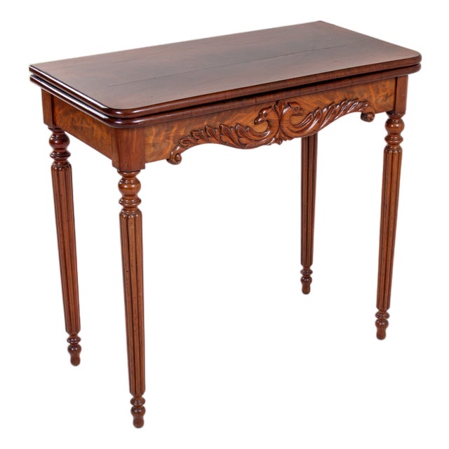 Antique Carved Mahogany Folding Game Table, Late 19th Century For Sale