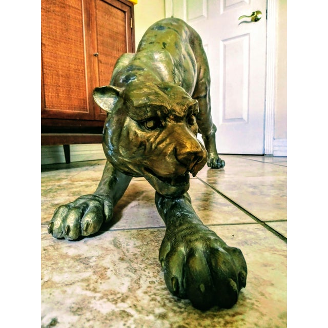 Vintage Hollywood Regency Bronze Rapper Tiger Sculpture For Sale - Image 9 of 12
