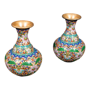 Pair of Small Vintage Baluster Form Vases, Oriental, Cloisonne, Posy Urn, c.1970