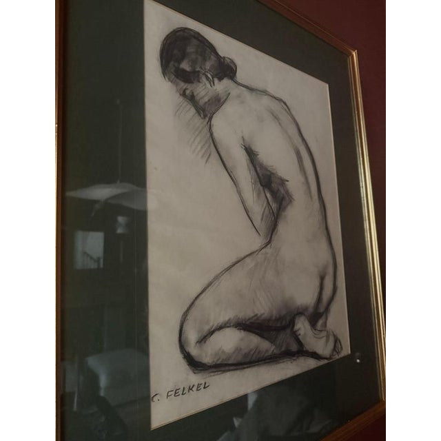 Glass Carl Felkel, Female Nude Charcoal Drawing, Chalk and Charcoal, Framed For Sale - Image 7 of 9