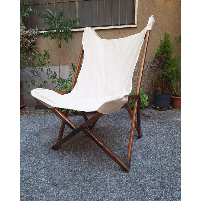 Folding Armchair Tripolina Model in Wood, Iron and Fabric for Citterio, 1970s, in Very Good conditions. Designed 1970 to...