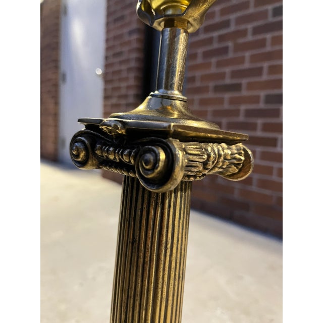 Midcentury Portoro Marble & Brass Ionic Column Table Lamp Italy For Sale - Image 11 of 13