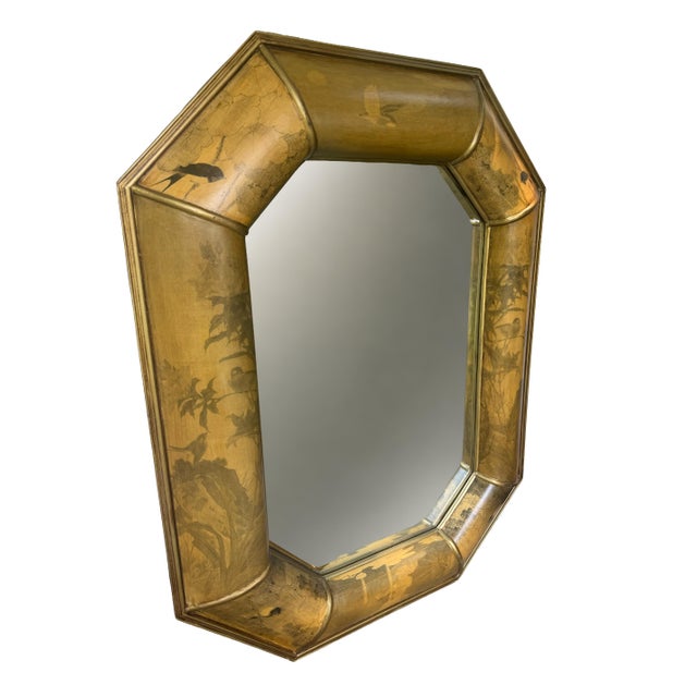 Mid 20th Century Large Vintage Chinoiserie Asian Gilt Octagonal Beveled Wall Mirror | Designer Scale | 50.5"h For Sale - Image 5 of 14