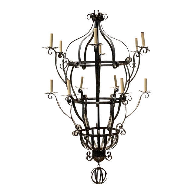 Vintage Boho Wrought Iron Chandelier For Sale