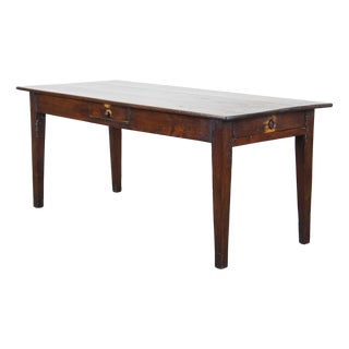 Antique French Fruit Tree Wood Dining Table with 2 Drawers For Sale