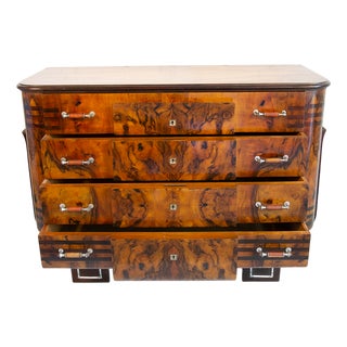 Art Deco Chest of Drawers in Briar and Walnut with Steel Details in the style of Ducrot, 1930s For Sale