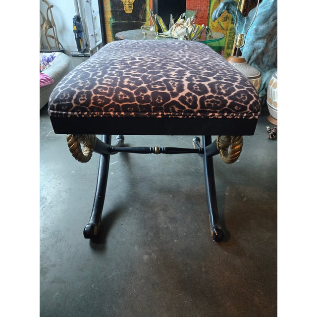 Hollywood Regency 1970s Hollywood Regency Cross Sword Bench W Leopard Fabric For Sale - Image 3 of 6