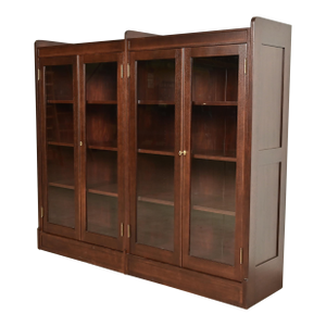 Limbert Style Antique Arts & Crafts Mahogany Double Bookcase Cabinet, Newly Refinished