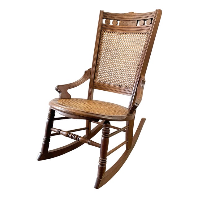 Antique Eastlake Style Cane Rocking Chair For Sale