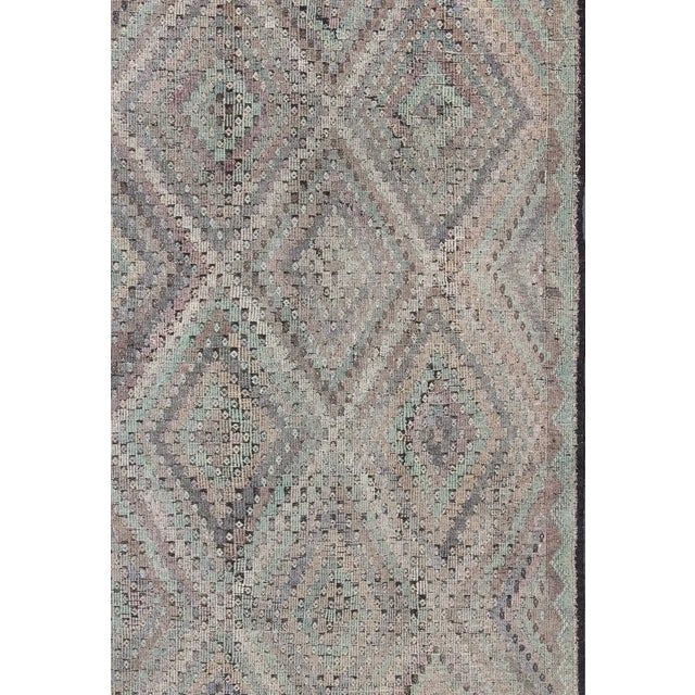 Measures: 6'10 x 10'8 Vintage Turkish Kilim Rug with Soft Geometric Diamond Pattern in Muted Pastel. Keivan Woven Arts /...