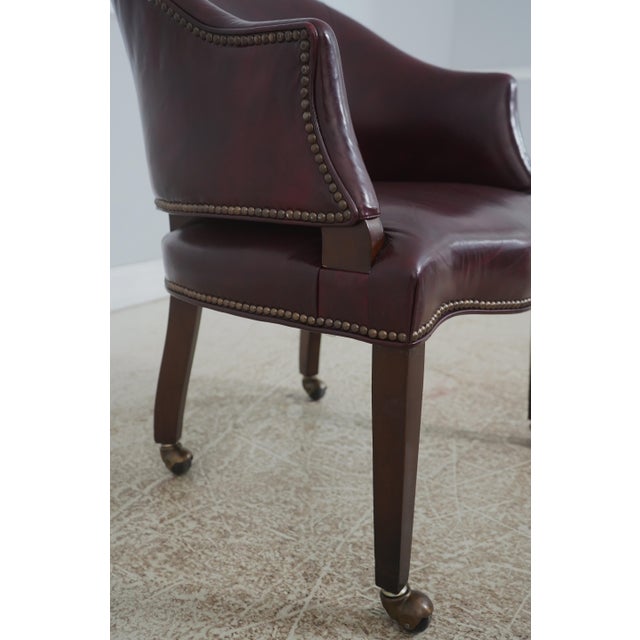 Burgundy Classic Mahogany Burgundy Leather Barrel Back Chair For Sale - Image 8 of 18