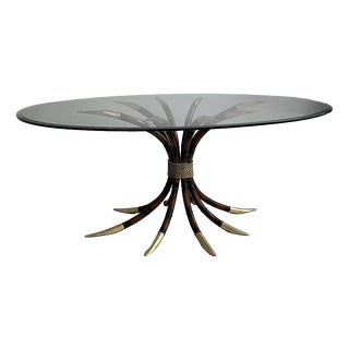 Italian Modern Oval Table in Bamboo, Brass and Glass, 1980s For Sale