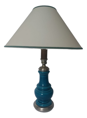 Mid-Century Blue Ceramic Wooden Table Lamp, 1960s