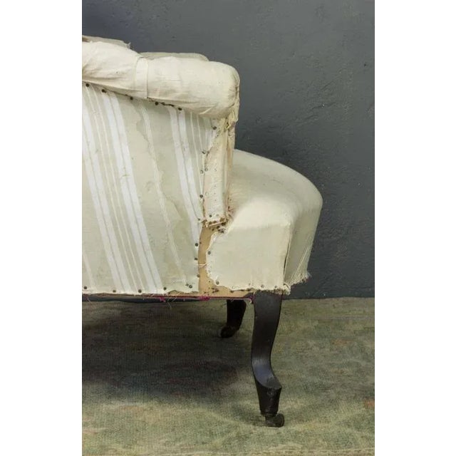 Pair of French 19th C Tufted Armchairs in Muslin For Sale - Image 11 of 12