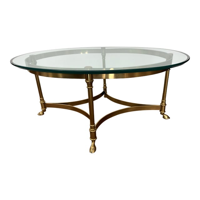Mid Century LaBarge Petite Oval Brass and Glass Coffee Table For Sale