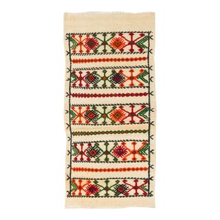 Vintage Embroidered Small Kilim Rug - 1`10″ X 3`11″ Ft. For Sale