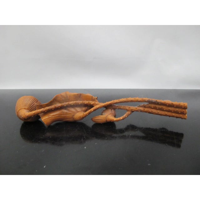 Wood Chinese Hand Carved Boxwood Wood Lotus Ruyi Scepter With Small Fish on Pods For Sale - Image 7 of 8