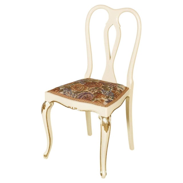 Venetian Cream Lacquered and Gilt Walnut Chairs with Floral Upholstery attributed to Testolini e Salviati for Testolini &...