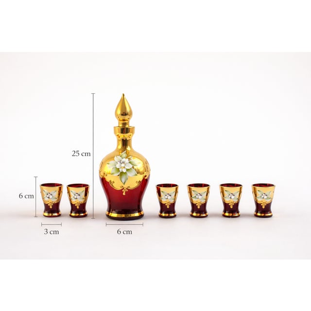 Gold Vintage Murano Glass Liquor Service, 1980s, Set of 7 For Sale - Image 8 of 12