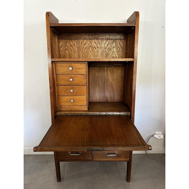 Wood Mid-Century Oak Secretary, 1960s For Sale - Image 7 of 15