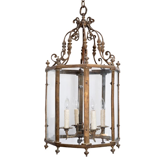 1900s Large Octagonal Glass Lantern For Sale