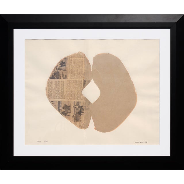 Conrad Marca-Relli "Ibiza" Brown and Neutral-Toned Abstract Minimalist News Print Collage Ed. 12/35, 1968 For Sale