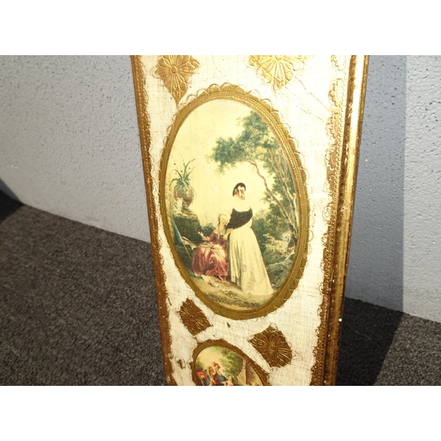 Vintage Italian Gold Gilt Tole Hand Painted Plaque Wall Picture For Sale - Image 10 of 12