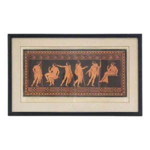 Antique 18th Century Neoclassical Print Aquatint Engraving in Black & Terra-Cotta Ink by Sir William Hamilton Taken From Greek & Etruscan Vases