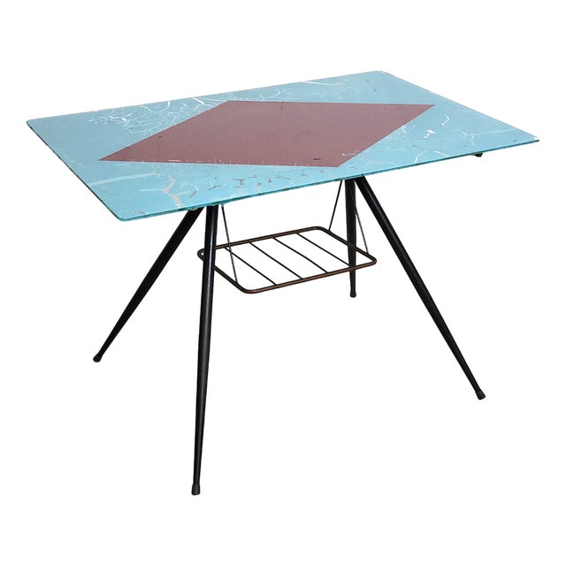 Vintage Glass Coffee Table with Magazine Rack, Italy, 1960s For Sale