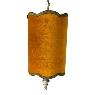 1970s Vintage Crushed Velvet Hanging Light With Cord and Plug For Sale
