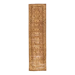 1960s Vintage Persian Distressed Beige Handmade All-Over Wool Runner