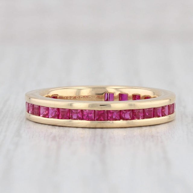 2010s 1.50ctw Ruby Eternity Band 18k Yellow Gold Size 6 Wedding Stackable Ring Spark For Sale - Image 5 of 7
