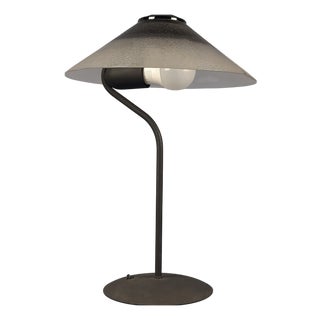 Modernist Purple Glass Table Lamp with Satin Curved Metal, 1970s For Sale