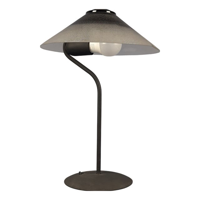 Modernist Purple Glass Table Lamp with Satin Curved Metal, 1970s For Sale