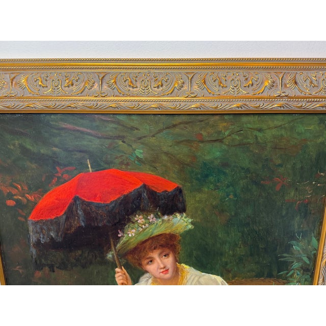 19th Century Oil Portrait of an Elegant Victorian Lady With Red Parasol, Signed by William Oliver (1823–1901) Gilt Framed For Sale - Image 13 of 18
