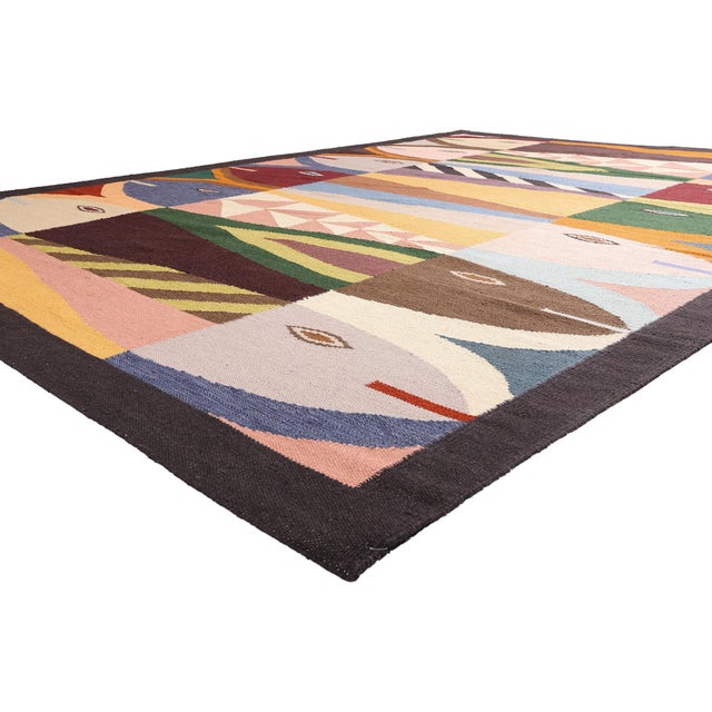 31373 Contemporary Indian Kilim Rug, 10'02 x 14'02. The Cubist Shoal: A Contemporary Indian Kilim Masterpiece of Modernist...