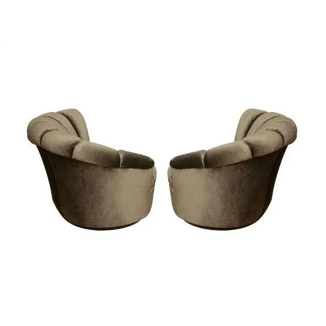 Green Kagan Style Channel Back Nautilus Swivel Chairs - A Pair For Sale - Image 8 of 13